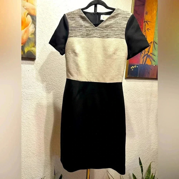 BOSS by Hugo Boss Dapena V-Neck Colorblock Black Sheath Dress Size 4 - Picture 2 of 14